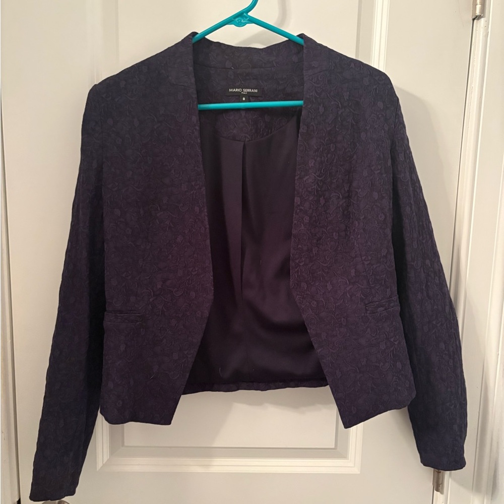 Mario Serrani Womens Blazer Size 8 Purple Floral Open Front Lined Long Sleeve